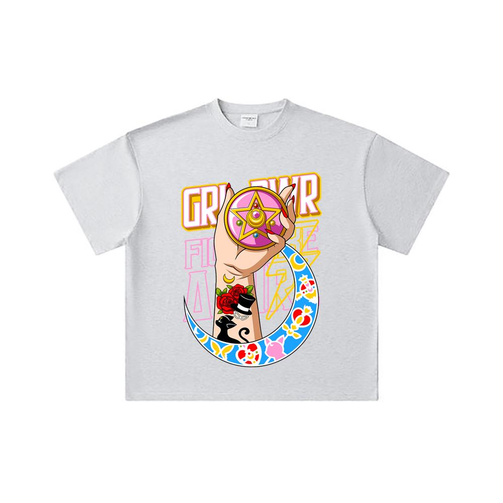 260 GSM Double Yarn 32 Count 100% Cotton Sailor Moon V12 Girl Power Print Unisex Heavy Cotton T Shirt