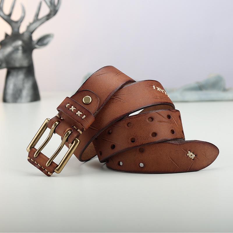 Retro Trend Personality Belt Men'S Genuine Leather Handmade First Layer Cowhide Men'S Jeans Belt Casual Jeans