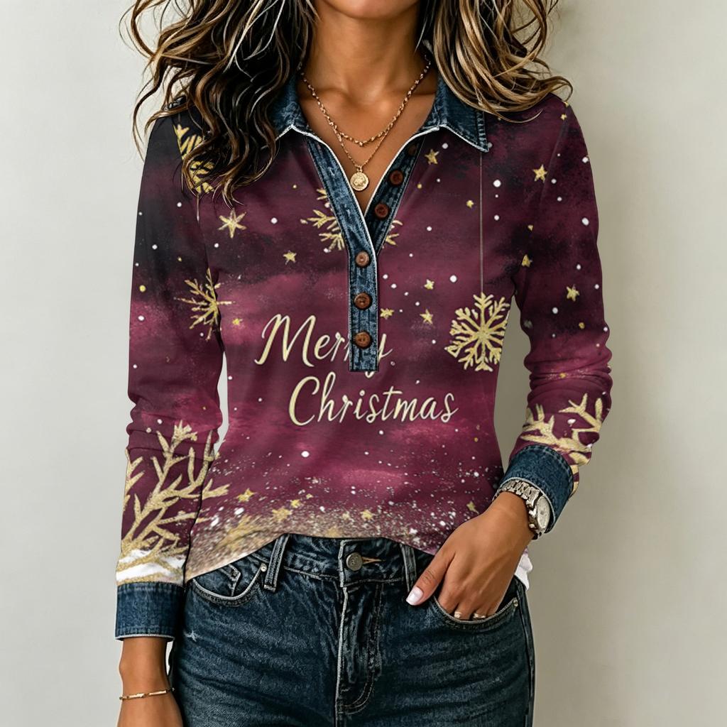 Women's Casual Long Sleeve Shirt Loose Fit Color Block Top for Everyday Comfort