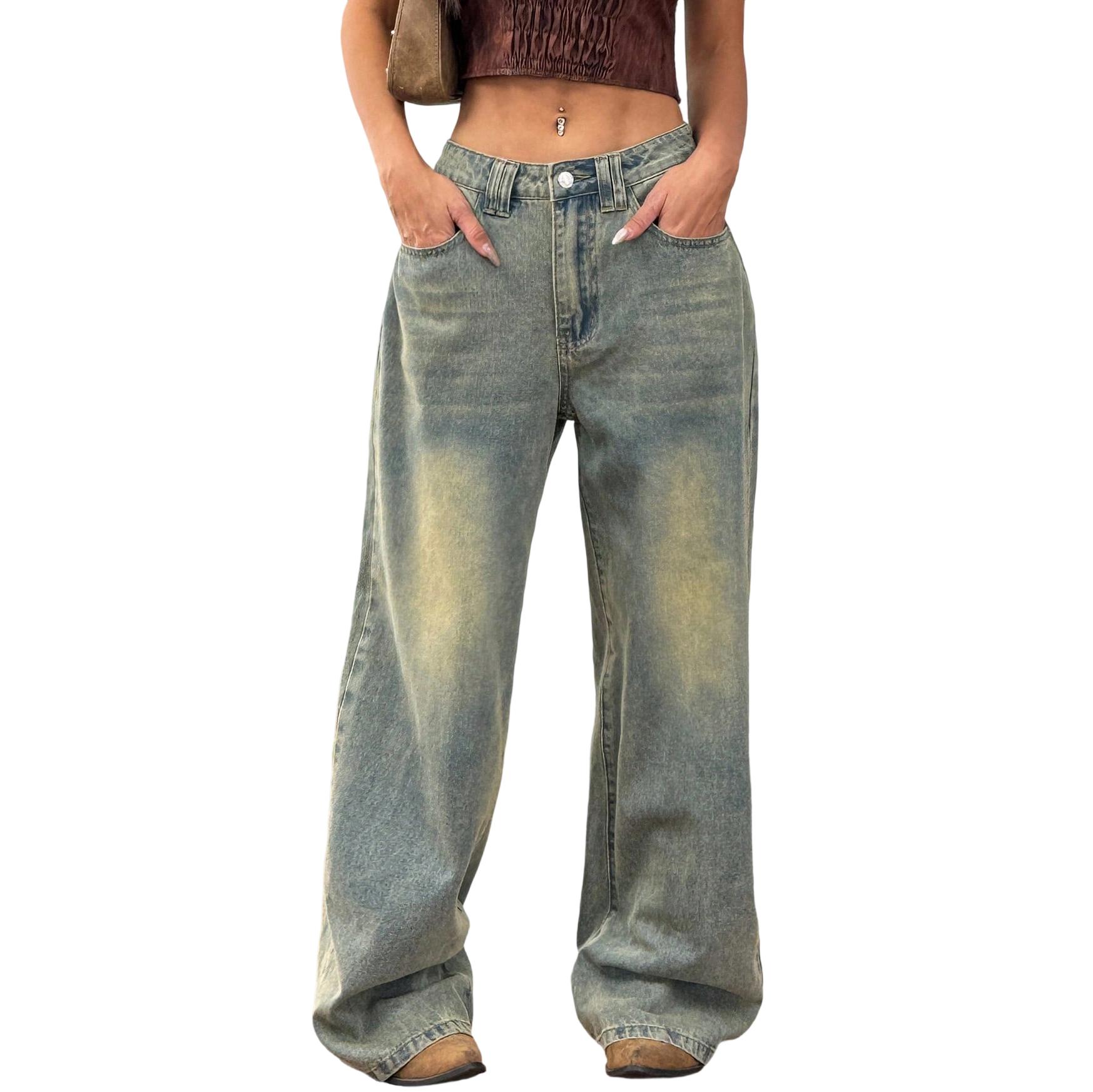 

Женские джинсы средней посадки, эластичные, модные, прямые, джинсовые брюки с карманами M синий