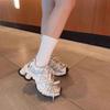 Platform dad shoes women's new spring mesh breathable and versatile height-increasing silver sneakers