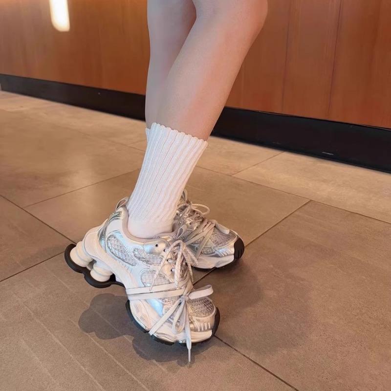 Platform dad shoes women's new spring mesh breathable and versatile height-increasing silver sneakers