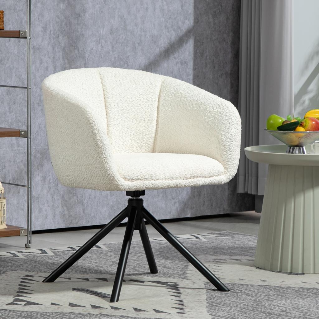 Armchair, Upholstered Chair with Comfortable Seat Shell, Swivel, Cozy Cover, up to 120 kg, Cream White