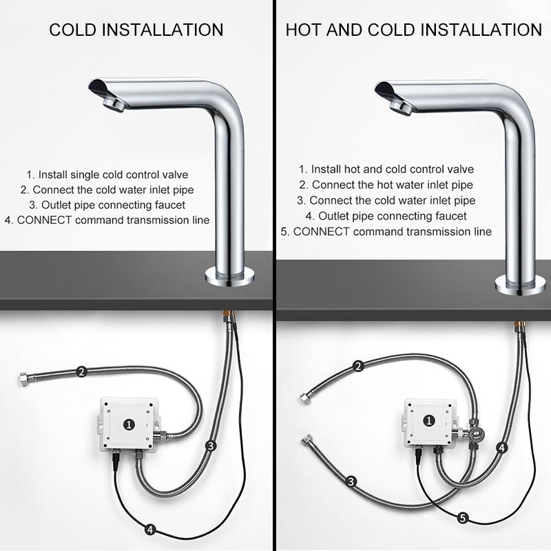 ELLEN Sensor-Waschtischarmatur Chrom Aufsatzarmatur Automatisch aufblasbarer Wasser-Mischhahn Hohe Spültischarmaturen ELS8870