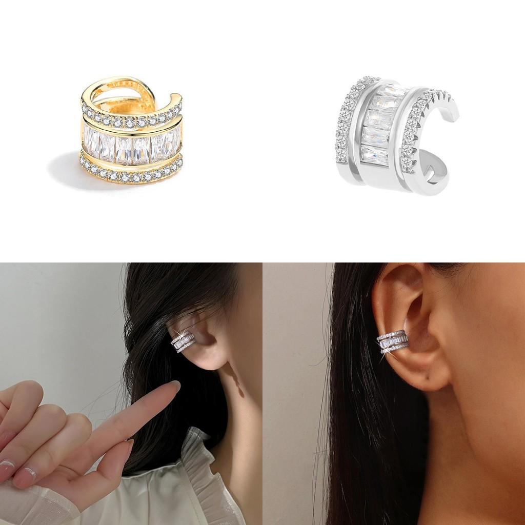 Ear Layer Three Clips Without Ear Holes Square Diamond C Shaped Gift Earrings