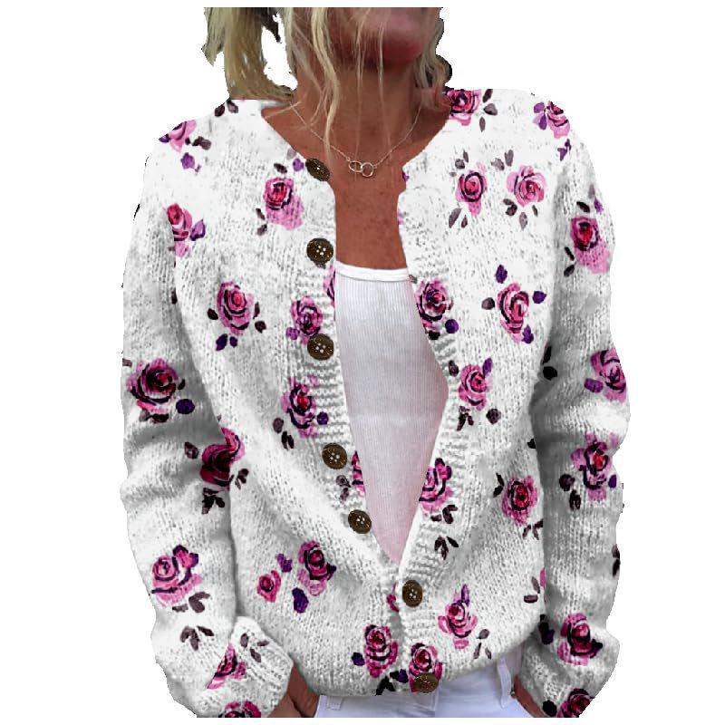 Round Neck Printed Cardigan Sweater HS11-921