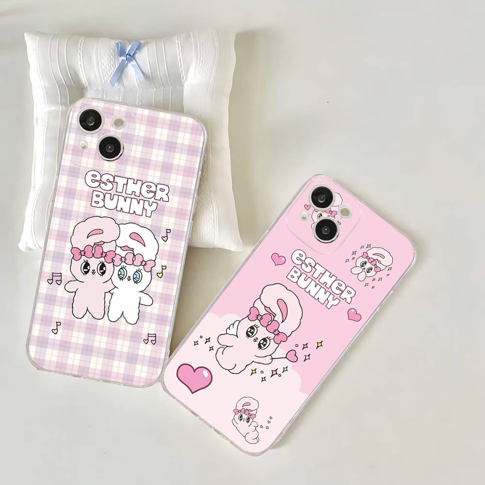 Lovely Cartoon Esthers Bunny For iPhone 11 12 13 14 15 16 17 Pro Max Plus Air Transparent Clear Shockproof Case