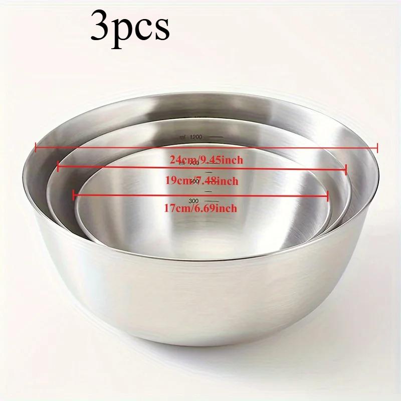 3 Pcs/Set  Stainless Steel Salad Bowl Household Kitchen Egg Beating Dough Mixing Bowl Cooking Bowl