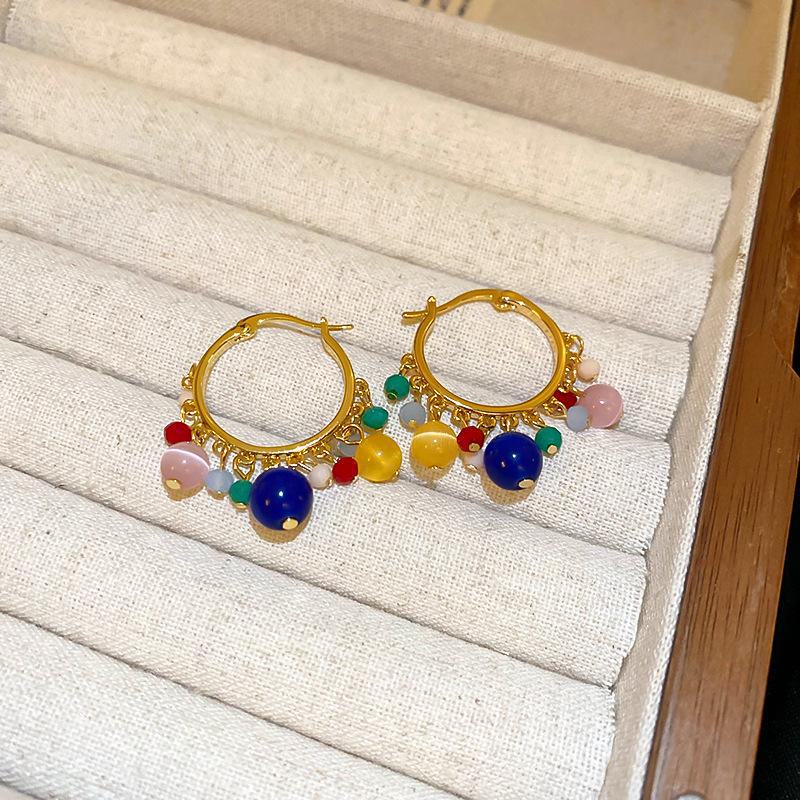 

Геометрические цветные серьги «кошачий глаз»: Легкий роскошный дизайн высокого класса real gold plating