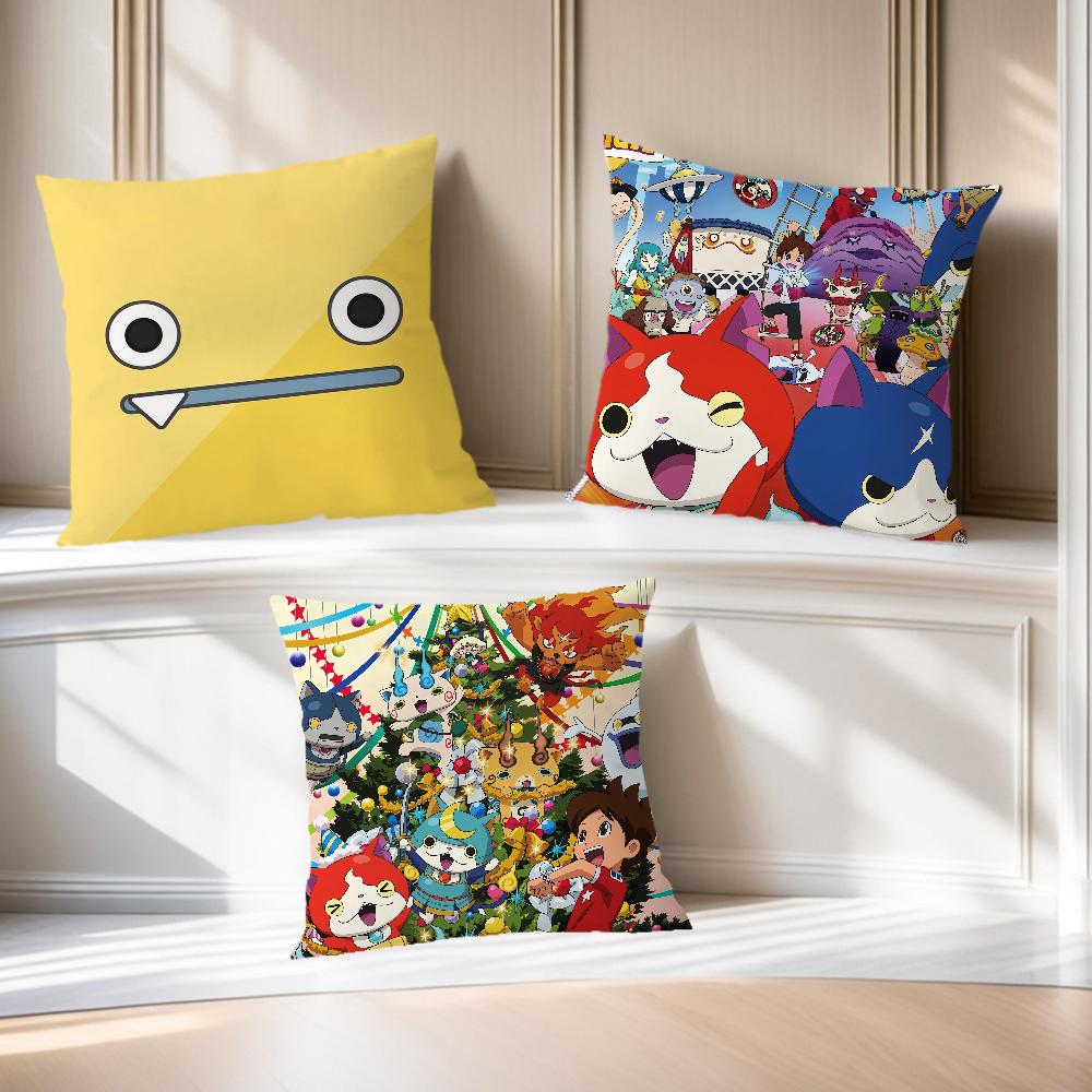 Soft Cartoon Pillow Case for Watch Sofa y-Yo-Kai Living Room Cate Home Office Decor Protective Covers Without Pillow-Insert