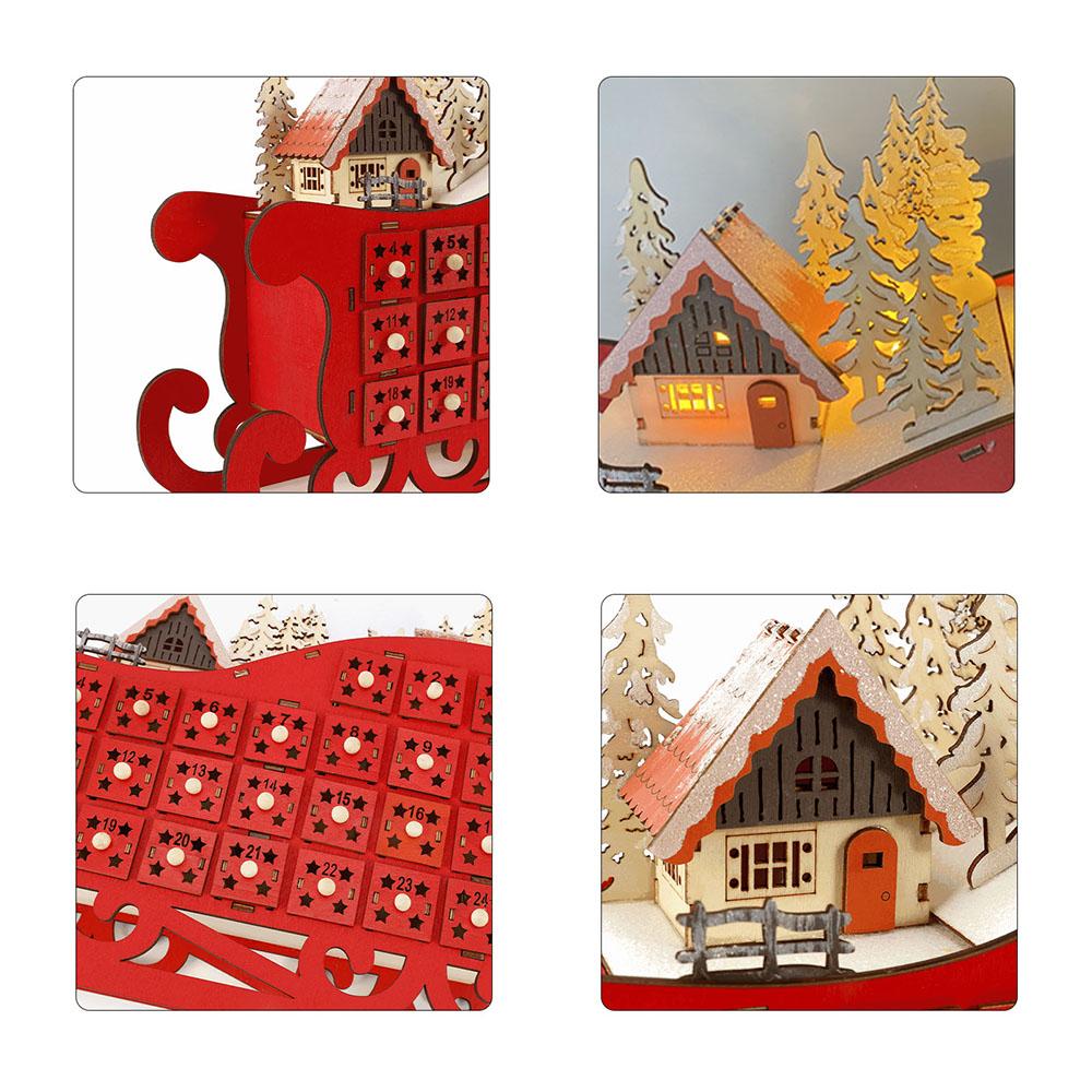 Simple Red Sled 24 Day Christmas Countdown Calendar Stylish Desktop Crafts Decor For Bedroom Living Room