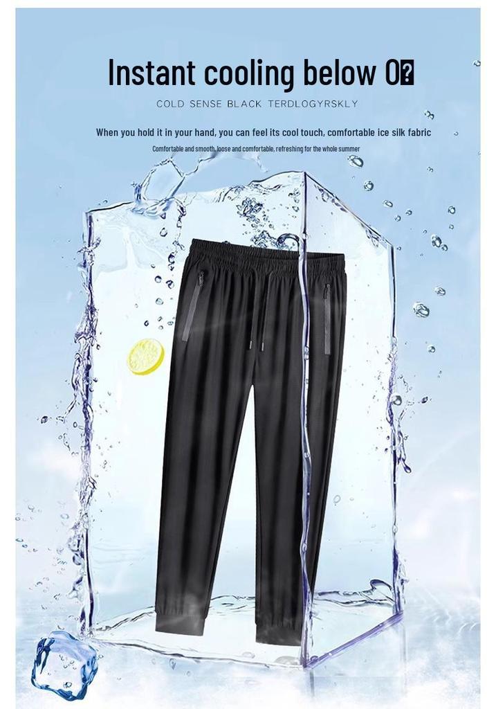 Men's Quick-Dry Nylon Ice Silk Joggers, Zipper, Elastic, Plus Size, Korean Style, Summer Sports Pants