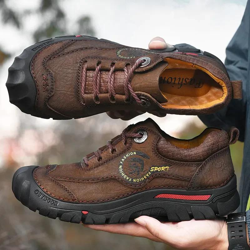 Outdoor Camping Men Genuine Leather Sports Sneakers Man Travel Handmade Casual Shoes Leisure Walking Climbing Men's Footwear
