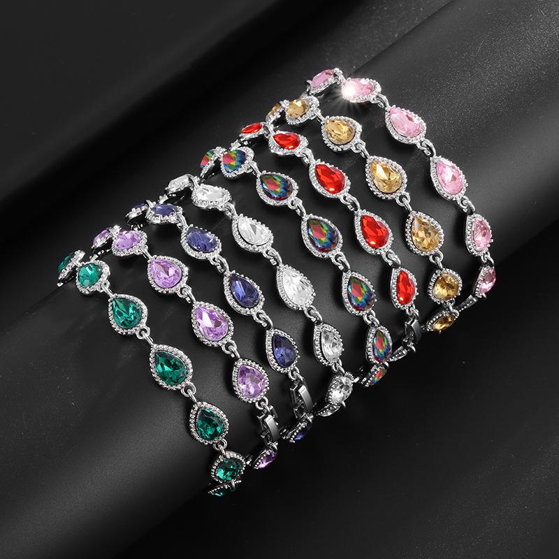 Fashion Trend Women's Simple Inlaid Rainbow Gemstone Bracelet Light Luxury High-end Hand Jewelry