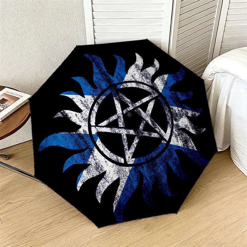 Supernatural Symbol 8 Ribs 3Fold Black Glue Uv Protection Umbrella Sun Protection Rainproof Compact Folding Umbrella For Travel Daily Use C92351