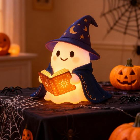 Yousheng 1/2Pcs Enchanting Wizard Ghost Night Light Halloween Reading Book Ghost LED Lamp Home Bedroom Kids Room Decoration Book Lovers Gift