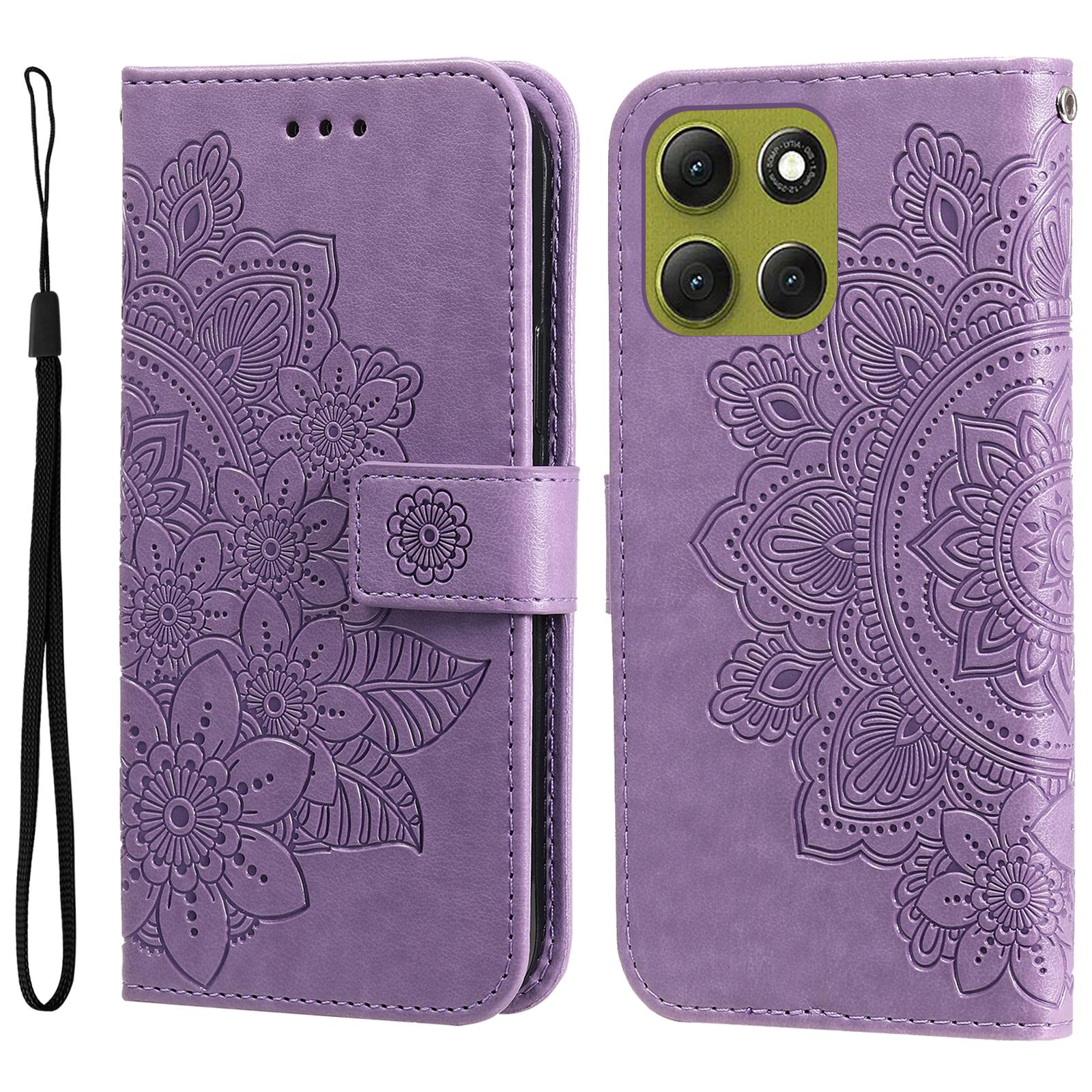 

For Motorola Moto G86 Power 5G/G86 5G Case Floral Pattern PU Leather Wallet Stand Phone Cover Purple