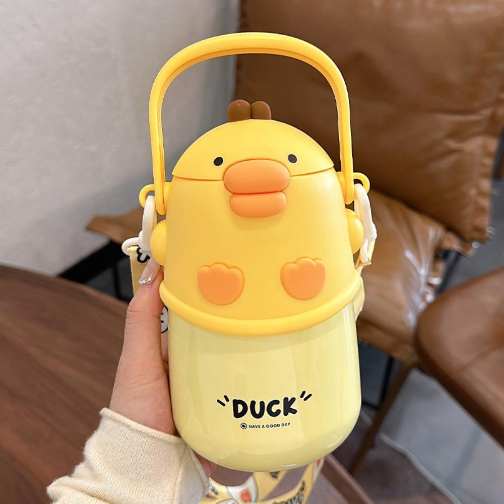 With Straw Vacuum Flask Stainless Steel Bouncing Vacuum Cup Cute Insulated Water Bottle Children