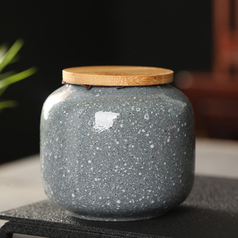 Ceramic Mini Jar with Wooden Lid Sealed Storage Box Portable Travel Tea Cans Kitchen Food Storage Containers Cans Bottle Boxes