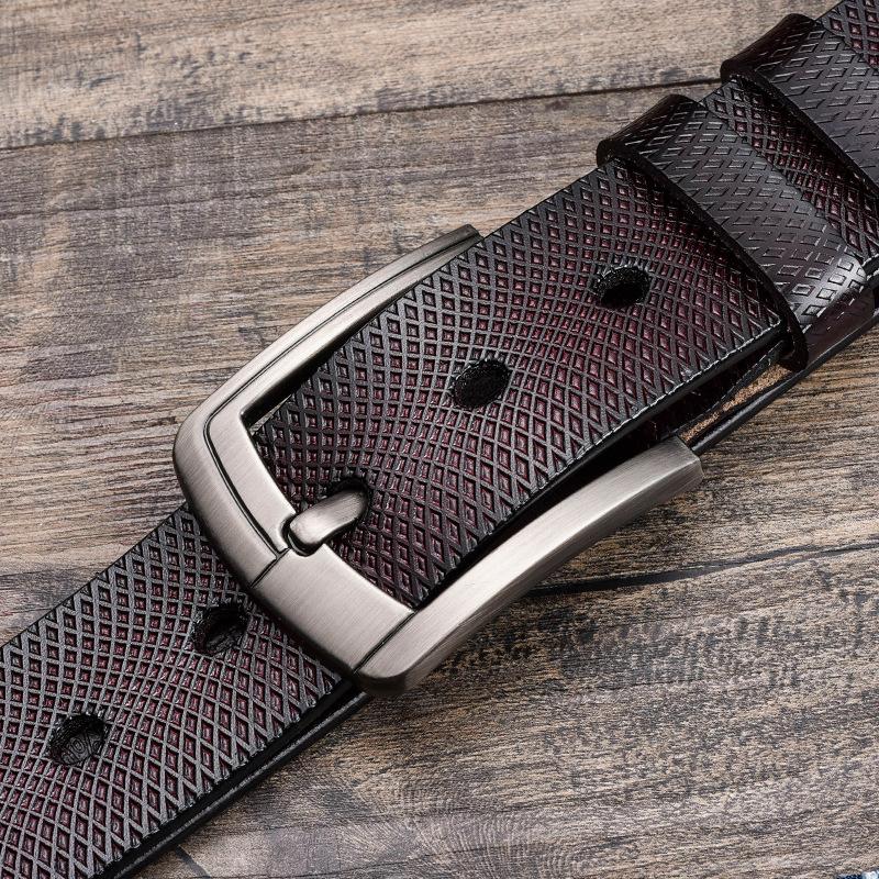 Men'S Belt Two-Layer Pin Buckle Leather Belt 100 Pure Cowhide Youth Learning Casual Overalls Belt