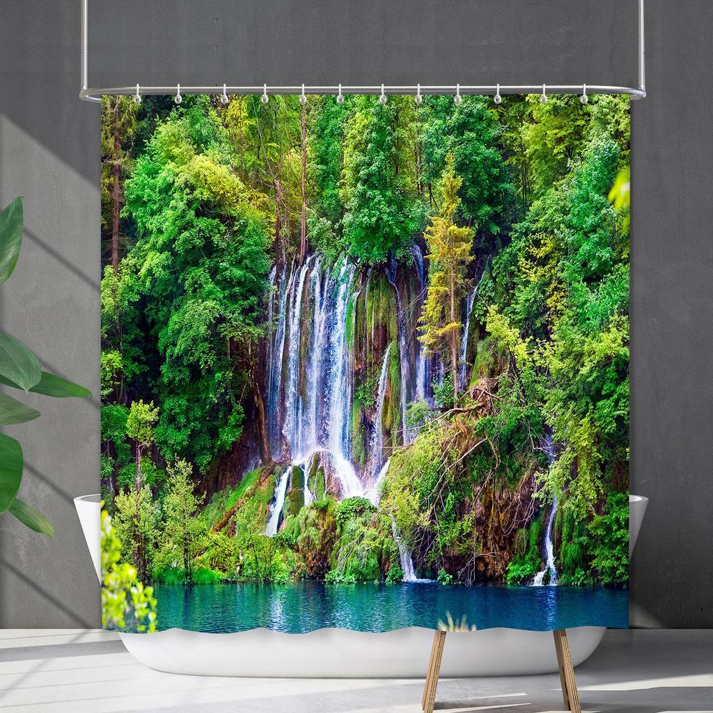 Bathroom Waterproof Curtain Digital Printing Landscape Waterfall Shower Curtain Free Punching Toilet Partition Curtain Shower Cloth