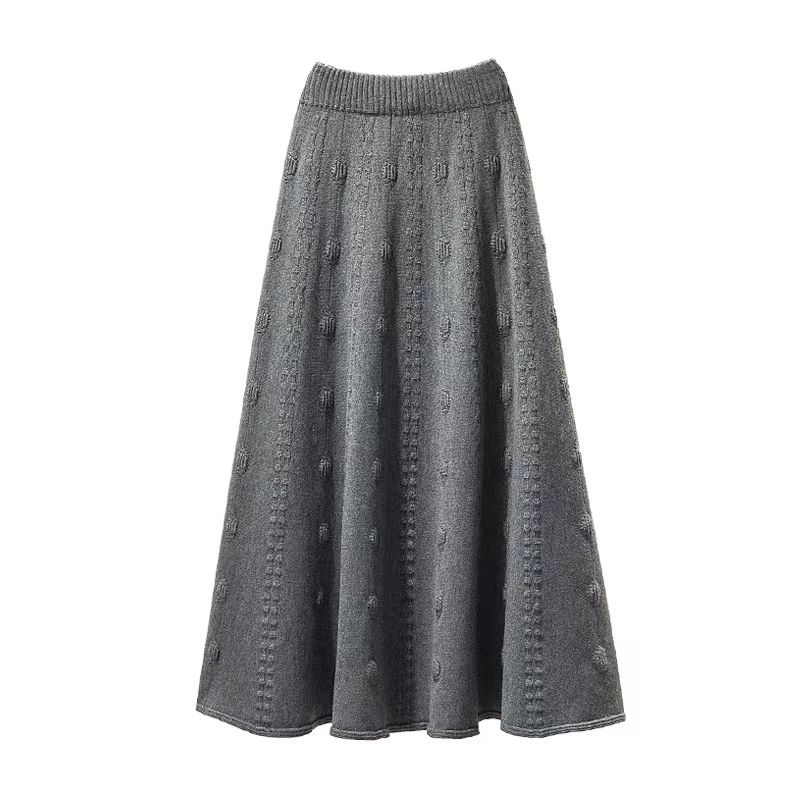 High Waist Jacquard Women's Autumn Winter Knitted Midi Half Skirt A-Line Umbrella Skirt Elegant Wool Long Skirt to Match Sweaters