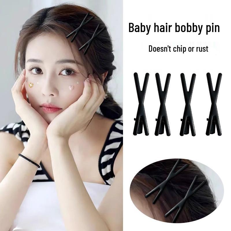 Elegant Black Metal Hair Clip for Women - Forehead, Bangs, Duckbill Style