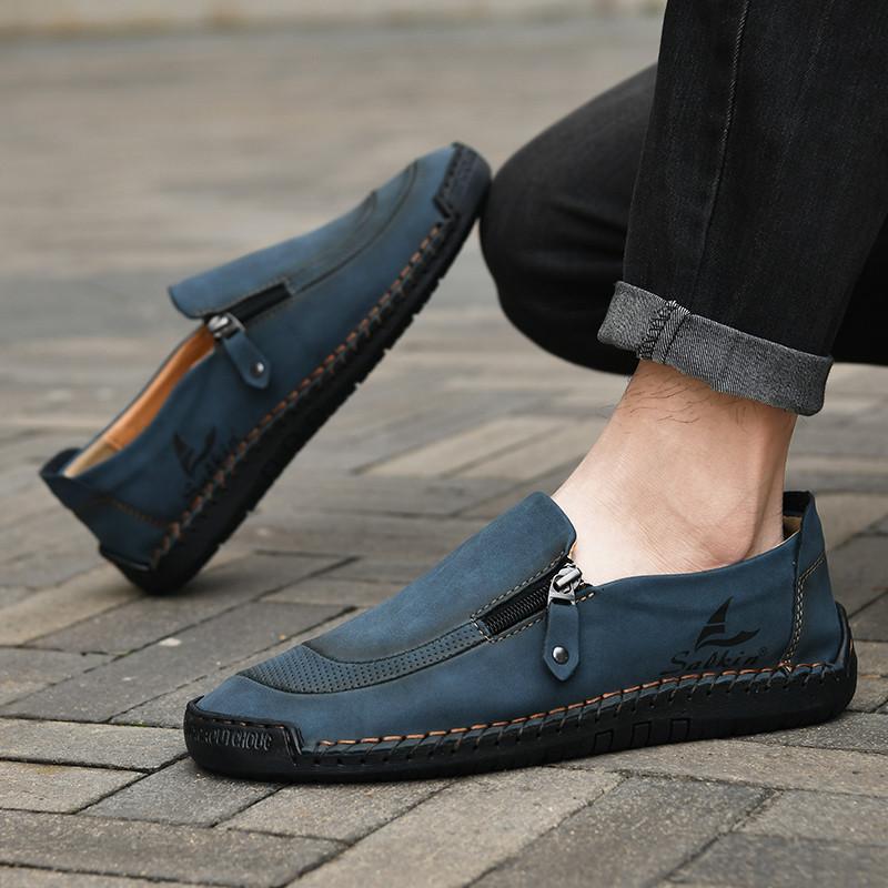 Spring Summer White Men's Retro Shoes Size 38-48 Breathable Leather Loafers Men Slip-on Casual Shoes for Men mocasines de hombre