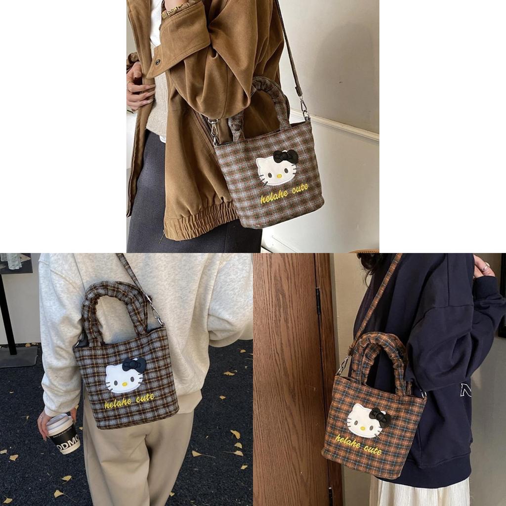Hello Kitty Canvas Crossbody Bag With Padded Compartments For Casual Outings