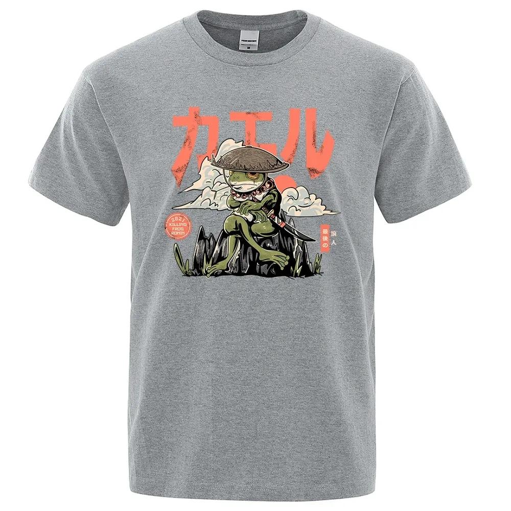 The Last Frog Samurai Anime Print T Shirts Men Casual Breathable Tshirts Fashion O-Neck Shirts Oversized Cotton Short Sleeve Top