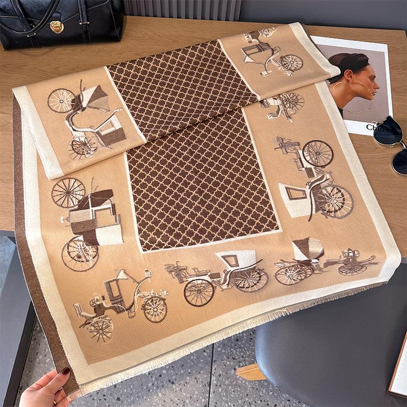 

Имитация кашемирового шарфа Ретро стиль Старомодный автомобиль Контрастный цвет Двусторонний Персонализированная Высококачественная Теплая Шаль 185cm хаки