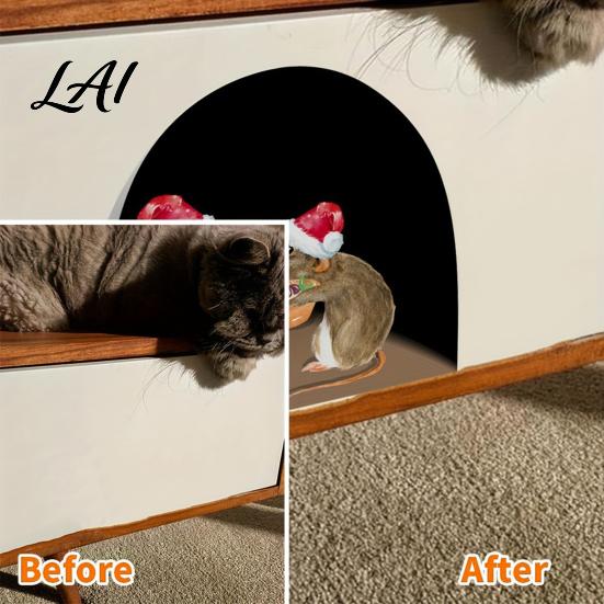 Cute Animal Wall Decor Christmas Mouse Break‑Through Decals 3D Hole Self‑Adhesive Removable PVC Art Stickers DIY for Living Room Entryway
