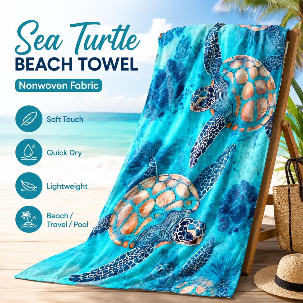 Ocean Sea Turtle Towel Flat Print Teal Blue Bath Towel Quick Dry Microfiber Beach Towel for Swim Pool Summer Vacation Gift