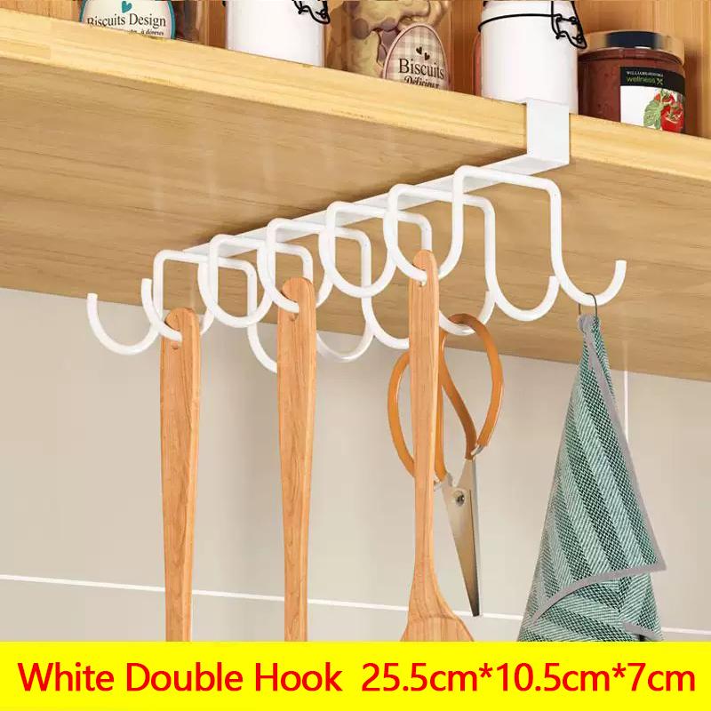 WV Kitchen Under Cupboard Hanging Organizer Rack with Hook Paper Towel Rags Hanger Cutting Board Pot Cover Holder Storage Shelf