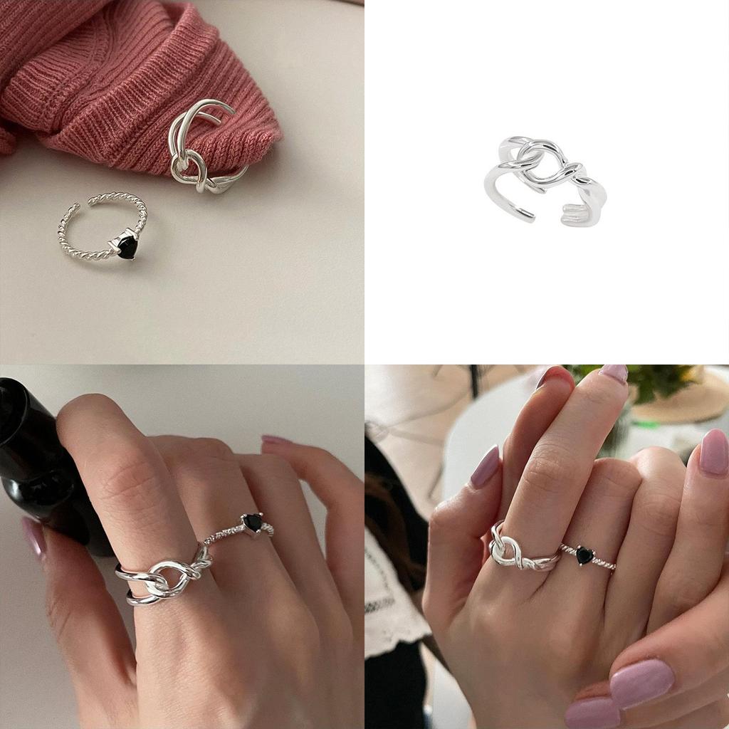 Elegant Black Heart Ring For Women Chic Minimalist Twisted Copper Open Finger Jewelry