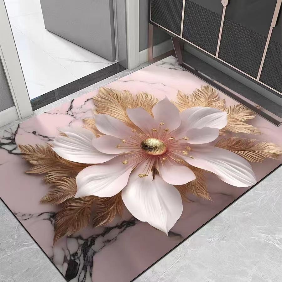 Europe Style Relief Effect Flowers Carpet Living Room Sofa Bedroom Bedside Study Entrance Door Rug Non-slip Luxury Decor Mat