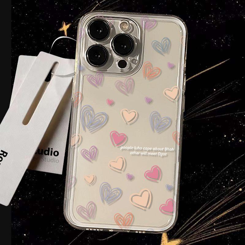 Colorful Heart Space Case for Apple 15 Pro Max: Cartoon 11-12 & Drop-proof 16 Pro Max Hard Case