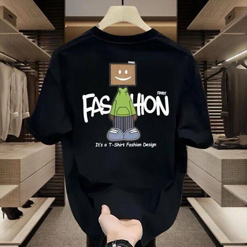 2026 Pure cotton American short sleeved T-shirt men s summer Hong Kong style ins trendy brand letter print loose trendy loose fit S чёрный