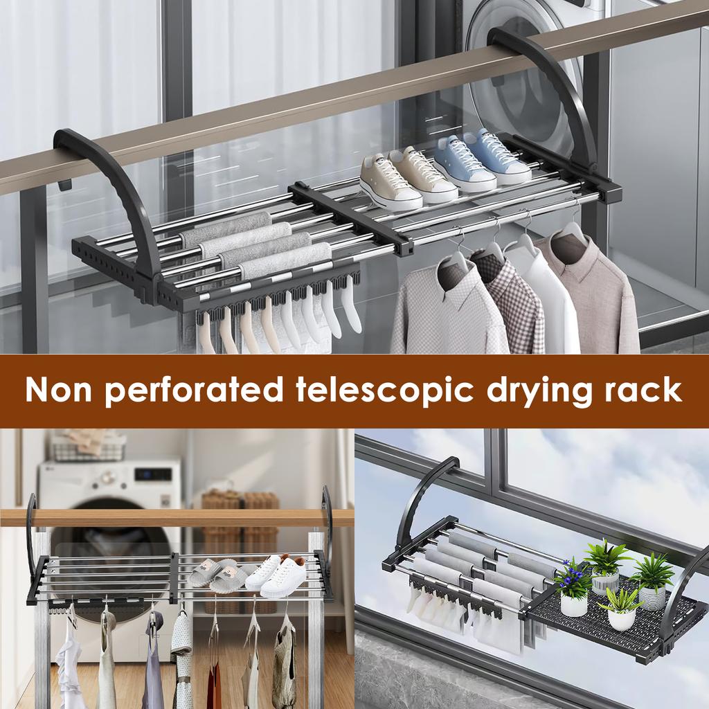 Foldable Balcony Radiator Drying Rack Extendable Stainless Steel Drying Clothes Airer Shoe Rack Window Towel Storage Portable