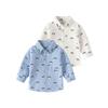 Children's Shirt Spring and Autumn Boys' Lapel Cartoon Penguin Print Cardigan Top Baby Boys' Long Sleeves Casual Shirt