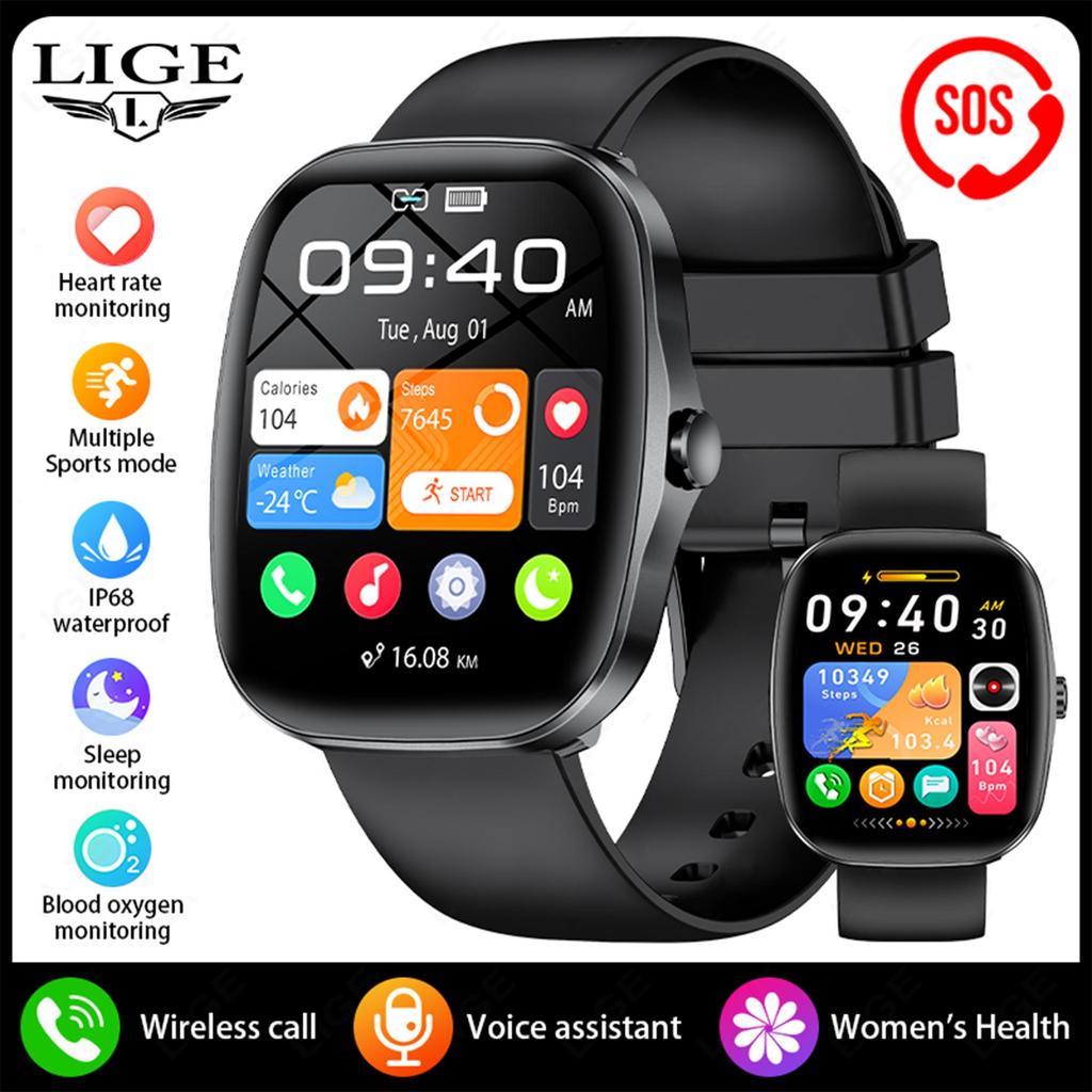 LIGE Smartwatch 1.53-inch AMOLED HD Screen Bluetooth Call Sport Watch Heart Rate IP68 Waterproof Smart Watch for Men