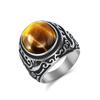 2026 Retro Engraved Inlaid Tiger Eye Gem Ring Men's Personality Black and White Turquoise Finger Ring