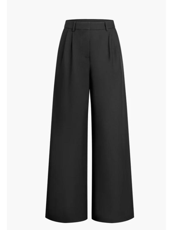 Pantaloni Bianchi a Vita Alta da Donna, Stile Commuter, Larghi, Lunghi Fino a Terra