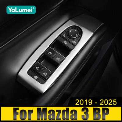 For Mazda 3 BP 2019-2021 2022 2023 2024 2025 Stainless Car Inner Door Armrest Car Window Switch Adjust Panel Cover Trim Sticker