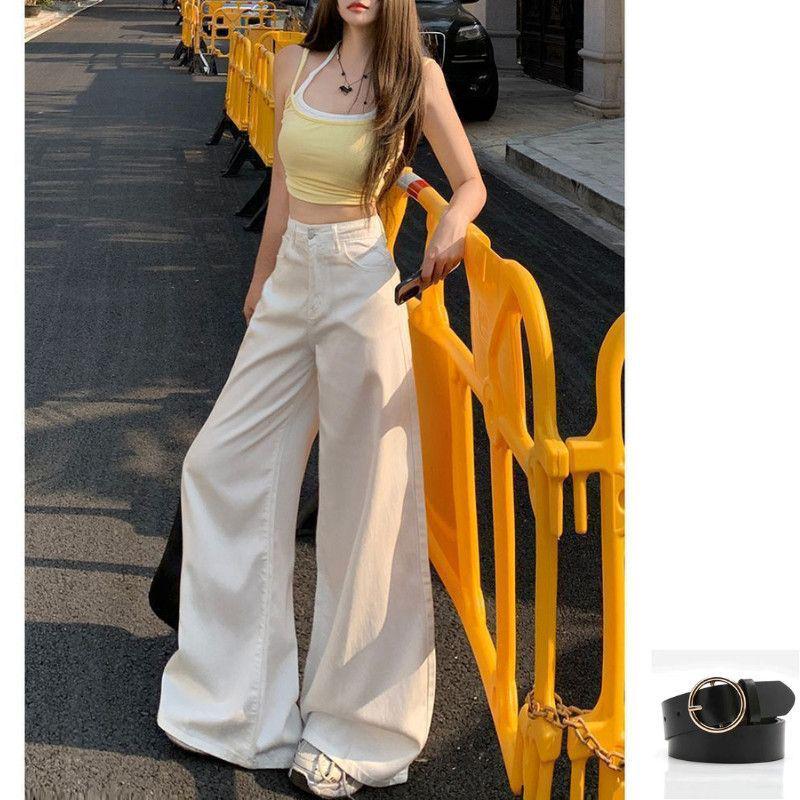 High-Waisted American Style Wide-Leg White Jeans: Summer 2026 Flattering Slimming Loose Straight Pants