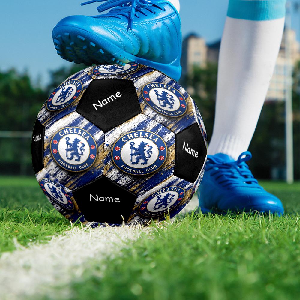 Individuell beschriftbarer Fußball im Chelsea FC Design, Größe 5, Geeignet für Indoor- und Outdoor-Spiele, ein Geschenk für jeden geeignet.