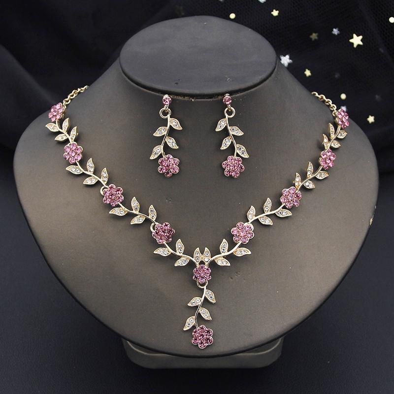 Rhinestone Bride Jewelry Sets for Women Flower Choker Earrings Wedding Dress Bridal Accessories