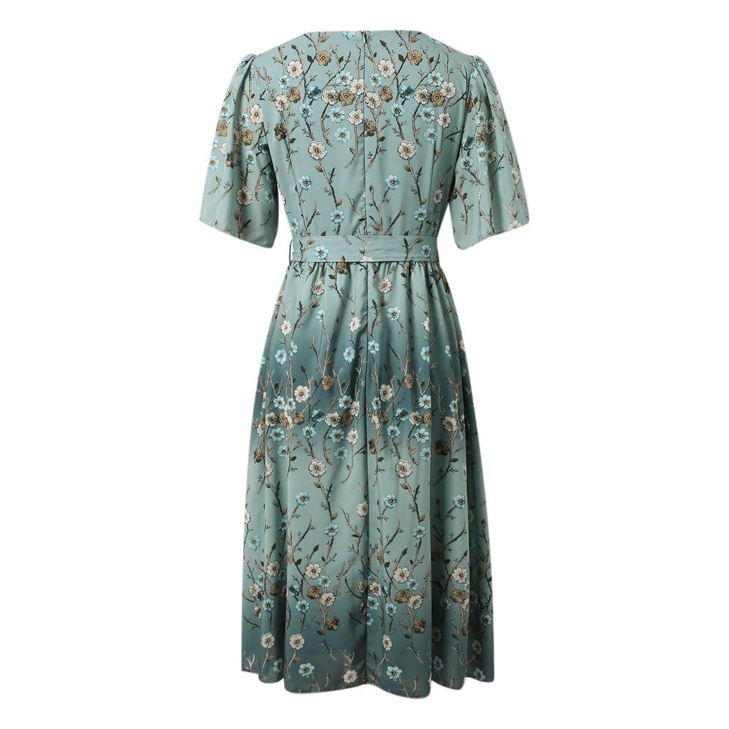 Women's Summer Loose V Neck Short Sleeve Dress, Elegant Dress