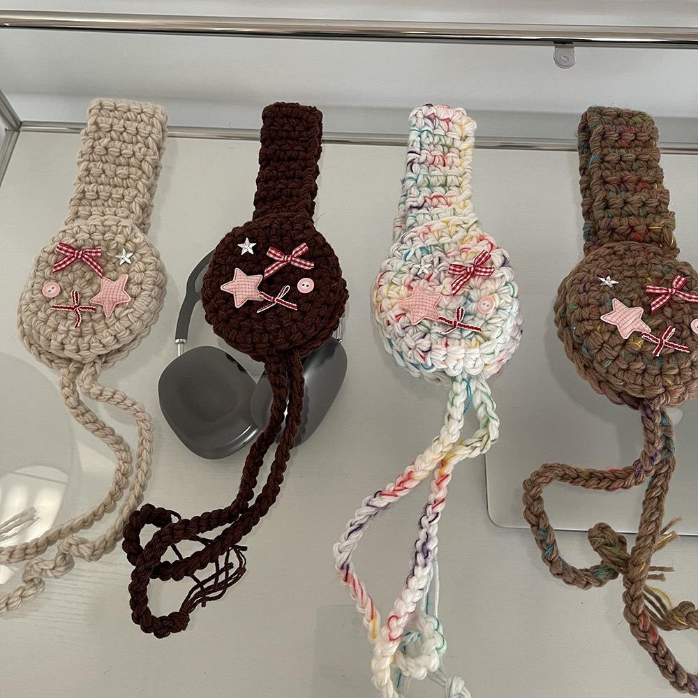 Little star bow handmade hairball strap earmuffs women's autumn and winter warm knitted earmuffs ear warm parent-child