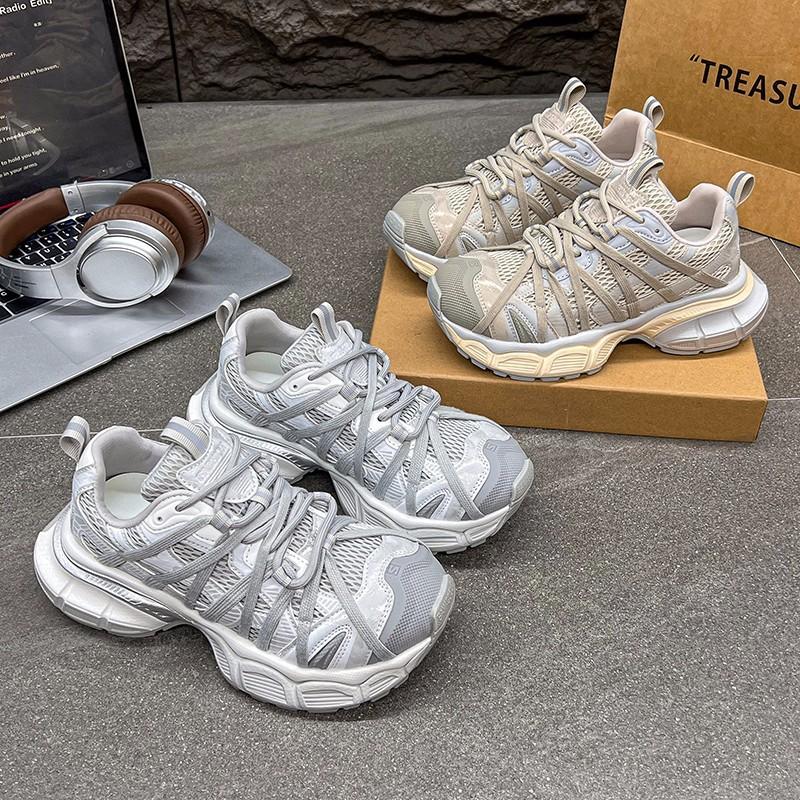 Trendy version of Paris new color straps platform dad shoes girl 2025 new leather mesh breathable versatile sports and leisure